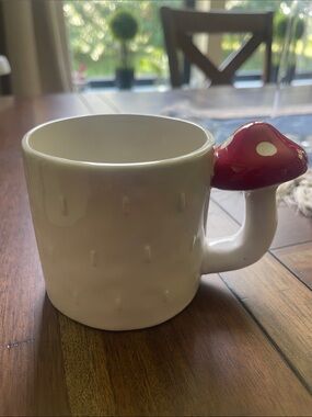 T.J.Maxx White Ceramic Mug with Red Mushroom Handle